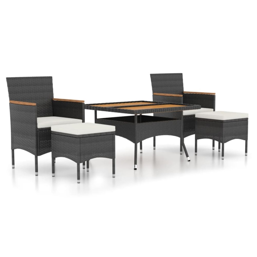 vidaXL Set mobilier grădină, 5 piese, negru, poliratan și lemn acacia
