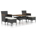 vidaXL Set mobilier grădină, 5 piese, negru, poliratan și lemn acacia vidaXL Set mobilier grădină, 5 piese, negru, poliratan și lemn acacia