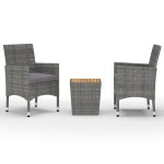vidaXL Set mobilier grădină, 3 piese, gri, poliratan și lemn acacia vidaXL Set mobilier grădină, 3 piese, gri, poliratan și lemn acacia