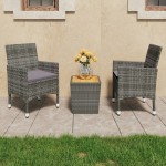 vidaXL Set mobilier grădină, 3 piese, gri, poliratan și lemn acacia vidaXL Set mobilier grădină, 3 piese, gri, poliratan și lemn acacia