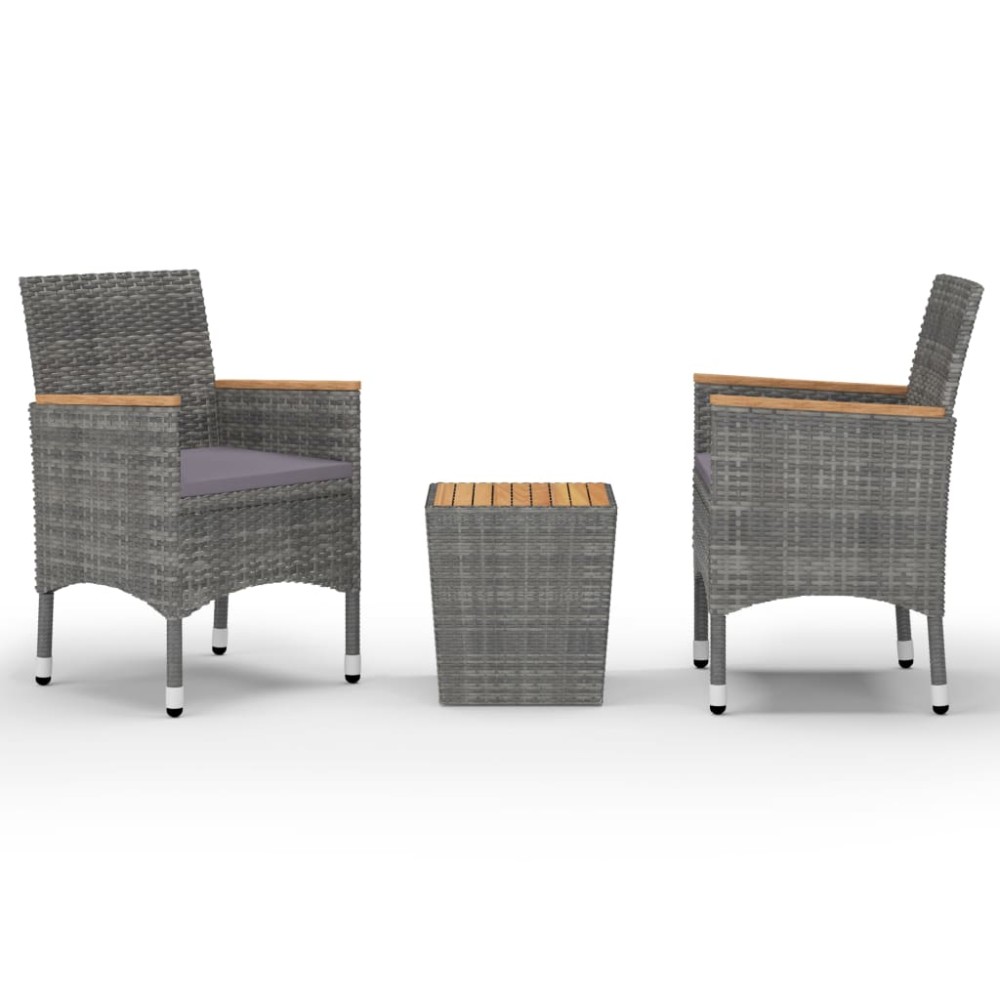 vidaXL Set mobilier grădină, 3 piese, gri, poliratan și lemn acacia