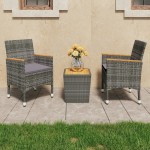 vidaXL Set mobilier grădină, 3 piese, gri, poliratan și lemn acacia vidaXL Set mobilier grădină, 3 piese, gri, poliratan și lemn acacia