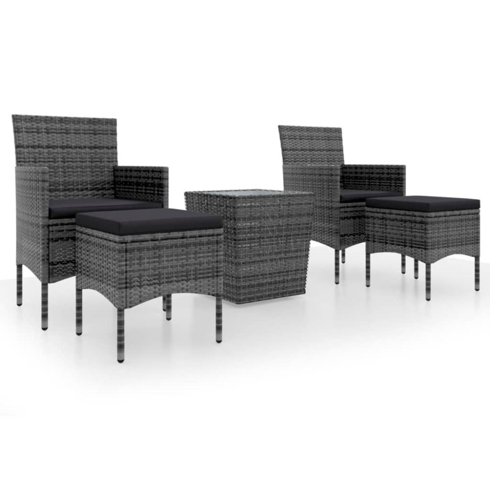 vidaXL Set mobilier de grădină, 3 piese, gri, poliratan și sticlă