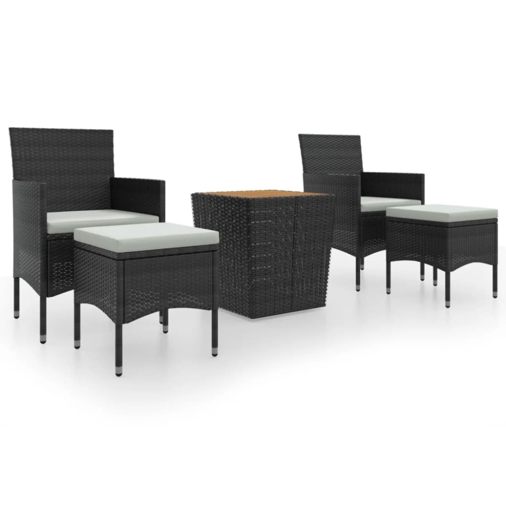 vidaXL Set mobilier grădină, 5 piese, negru, poliratan și lemn acacia