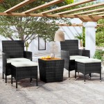 vidaXL Set mobilier grădină, 5 piese, negru, poliratan și lemn acacia vidaXL Set mobilier grădină, 5 piese, negru, poliratan și lemn acacia