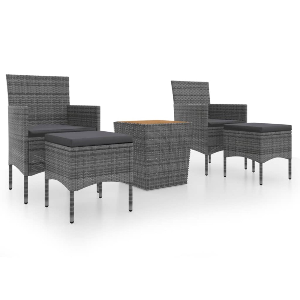 vidaXL Set mobilier grădină, 5 piese, gri, poliratan și lemn acacia
