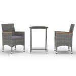 vidaXL Set mobilier de grădină, 3 piese, gri, poliratan și sticlă vidaXL Set mobilier de grădină, 3 piese, gri, poliratan și sticlă