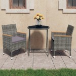 vidaXL Set mobilier de grădină, 3 piese, gri, poliratan și sticlă vidaXL Set mobilier de grădină, 3 piese, gri, poliratan și sticlă