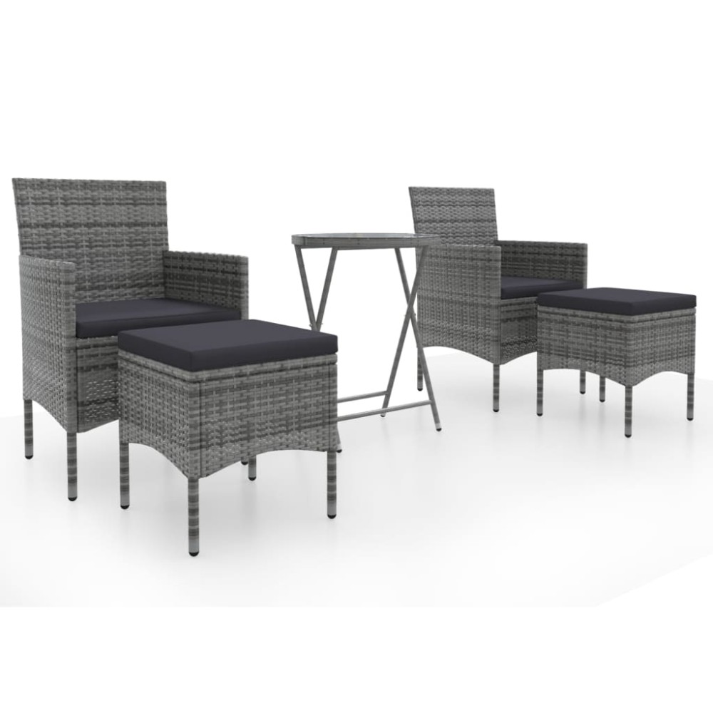 vidaXL Set mobilier de grădină, 3 piese, gri, poliratan și sticlă