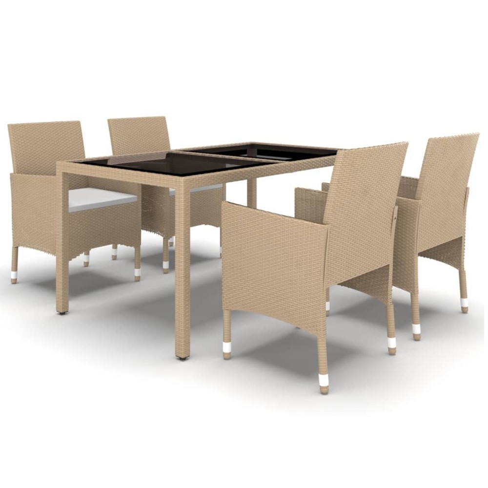 vidaXL Set mobilier de grădină,5 piese,bej,poliratan/sticlă securizată