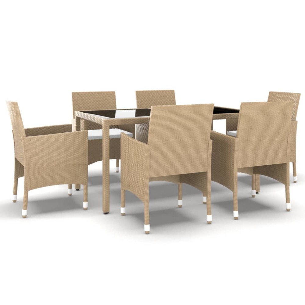vidaXL Set mobilier grădină, 7 piese, bej, poliratan/sticlă securizată