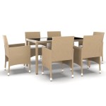 vidaXL Set mobilier grădină, 7 piese, bej, poliratan/sticlă securizată vidaXL Set mobilier grădină, 7 piese, bej, poliratan/sticlă securizată