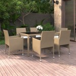 vidaXL Set mobilier grădină, 7 piese, bej, poliratan/sticlă securizată vidaXL Set mobilier grădină, 7 piese, bej, poliratan/sticlă securizată