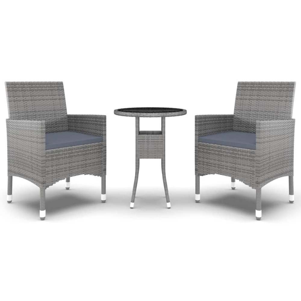 vidaXL Set mobilier de grădină, 3 piese, gri, poliratan