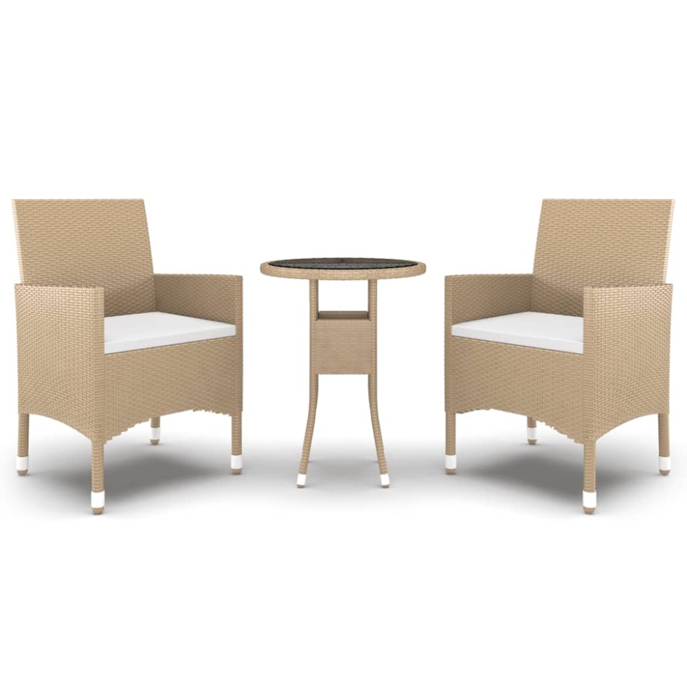 vidaXL Set mobilier de grădină, 3 piese, bej, poliratan