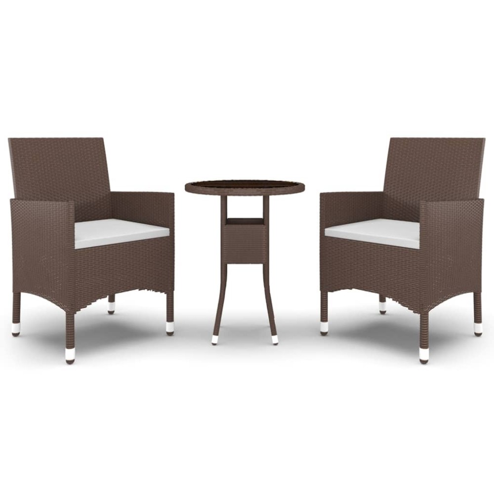 vidaXL Set mobilier de grădină, 3 piese, maro, poliratan