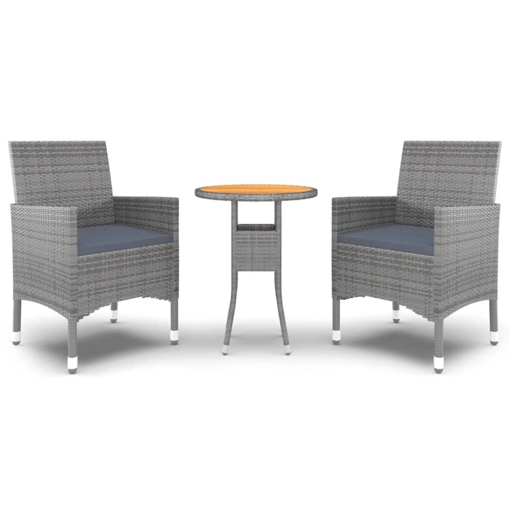 vidaXL Set mobilier de grădină, 3 piese, gri, poliratan