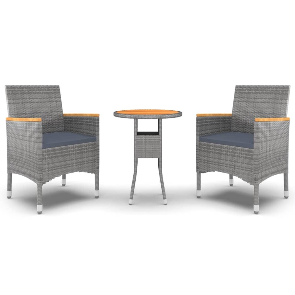 vidaXL Set mobilier de grădină, 3 piese, gri, poliratan