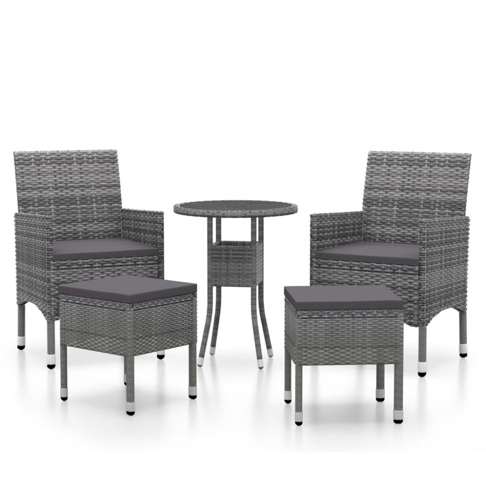 vidaXL Set mobilier de grădină, 5 piese, gri, poliratan