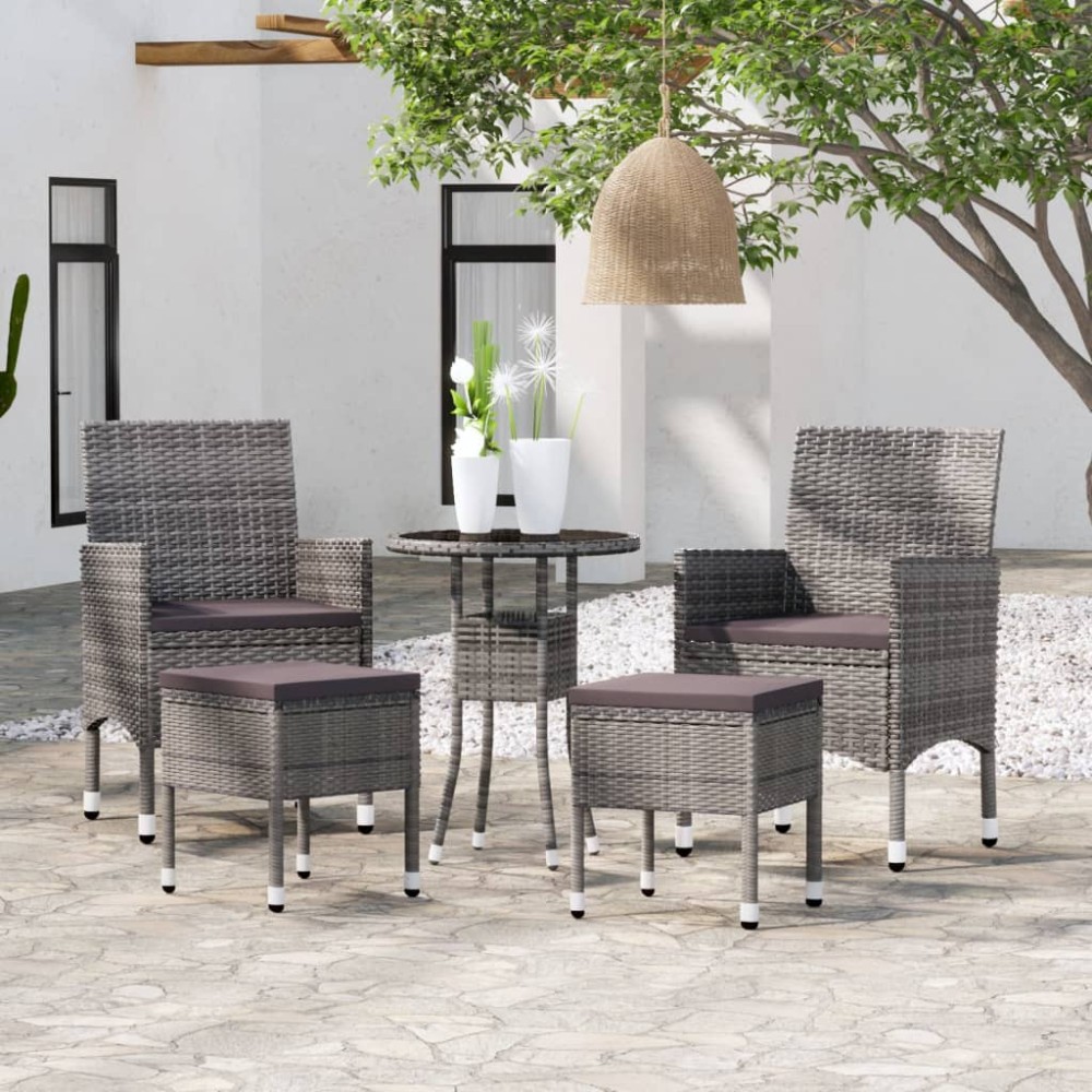 vidaXL Set mobilier de grădină, 5 piese, gri, poliratan