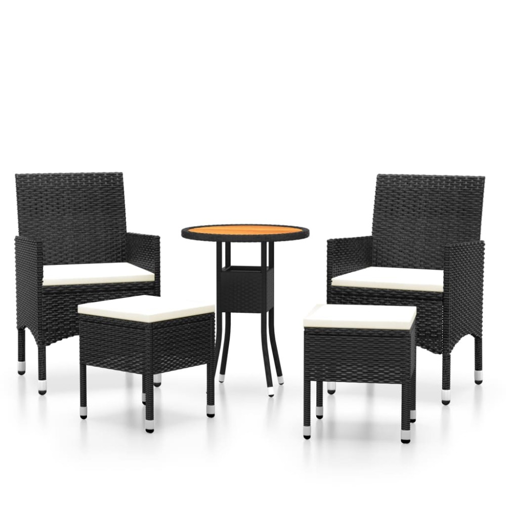 vidaXL Set mobilier de grădină, 5 piese, negru, poliratan