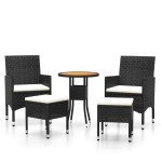 vidaXL Set mobilier de grădină, 5 piese, negru, poliratan