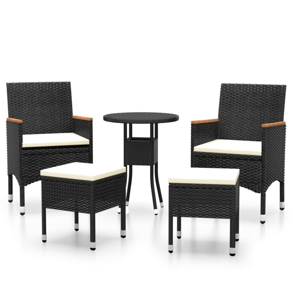 vidaXL Set mobilier de grădină, 5 piese, negru, poliratan