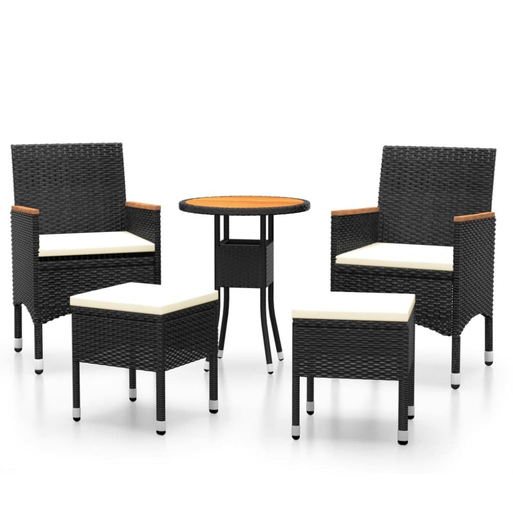 vidaXL Set mobilier de grădină, 5 piese, negru, poliratan