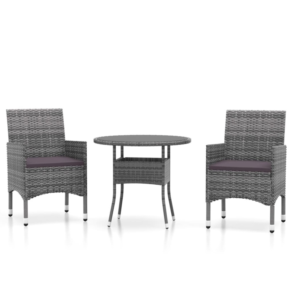 vidaXL Set mobilier de grădină, 3 piese, gri, poliratan