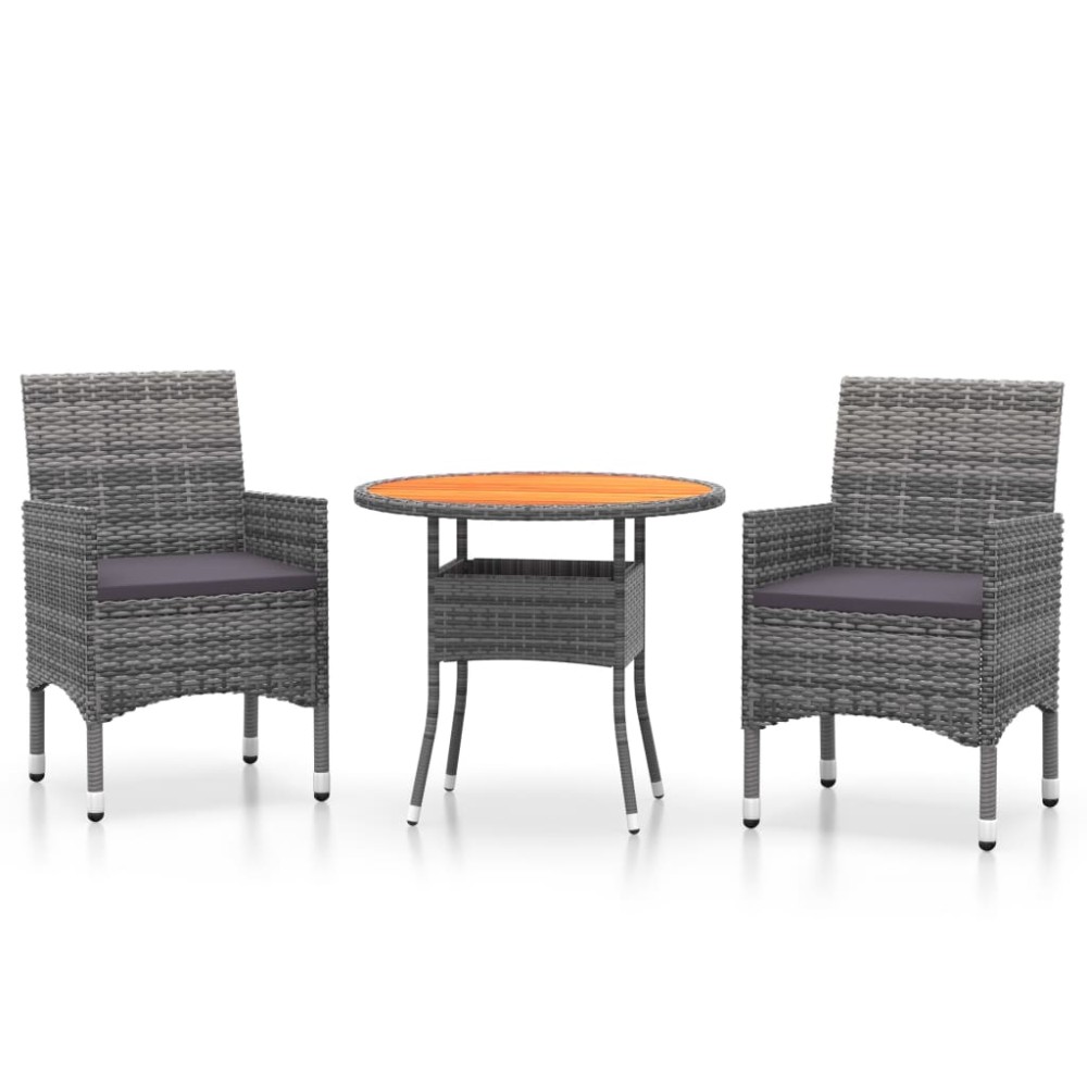 vidaXL Set mobilier de grădină, 3 piese, gri, poliratan