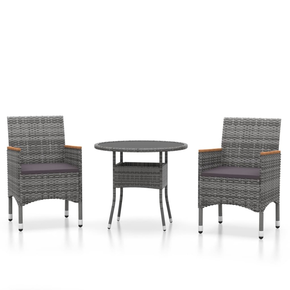 vidaXL Set mobilier de grădină, 3 piese, gri, poliratan