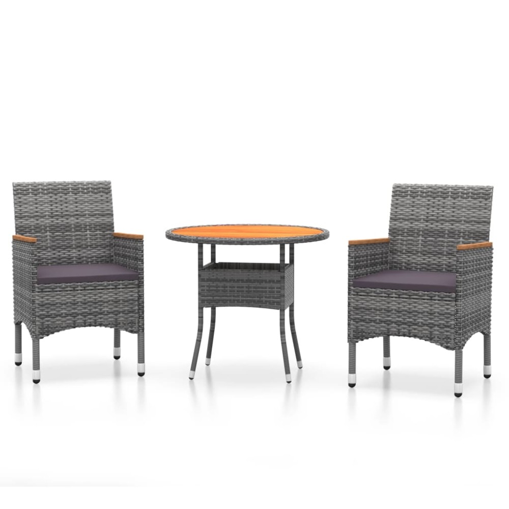 vidaXL Set mobilier de grădină, 3 piese, gri, poliratan