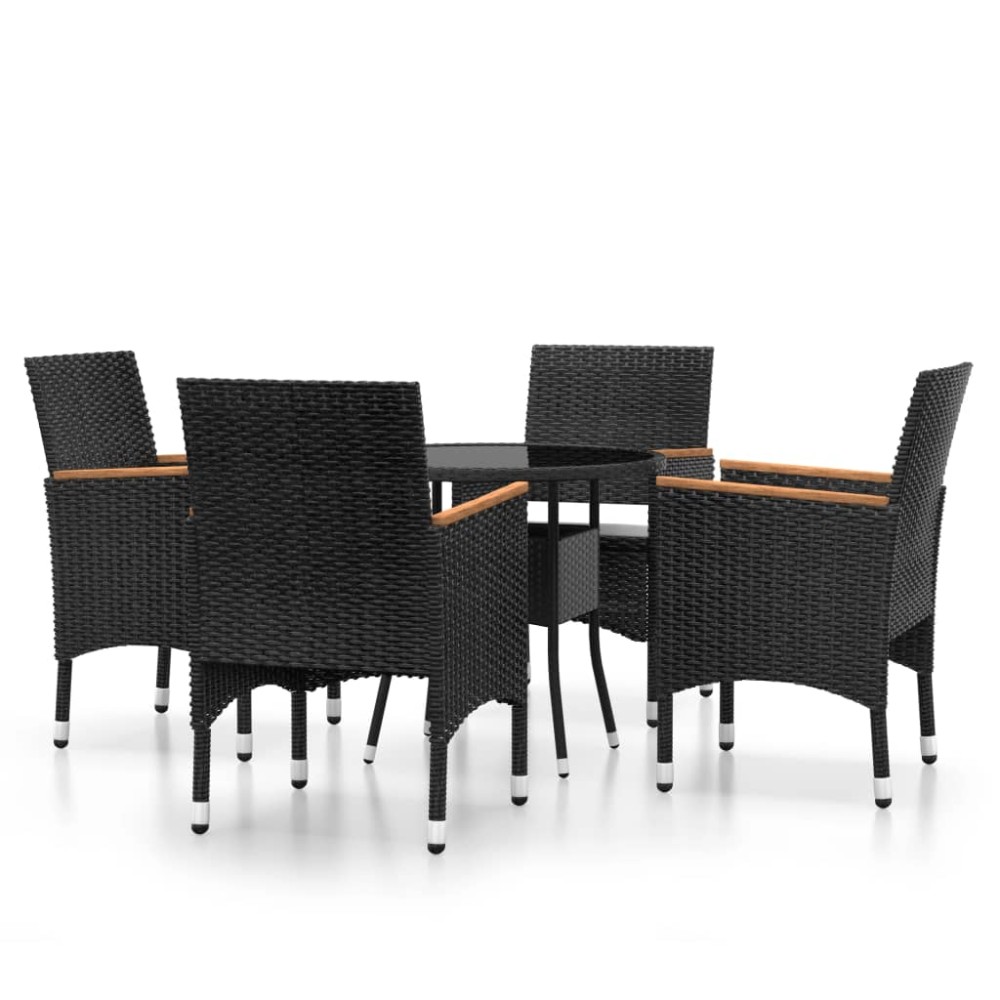 vidaXL Set mobilier de grădină, 5 piese, negru, poliratan
