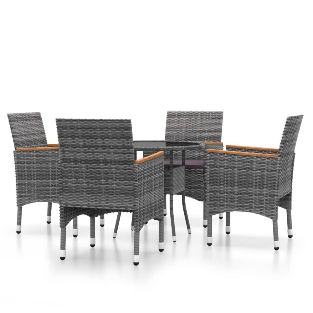 vidaXL Set mobilier de grădină, 5 piese, gri, poliratan