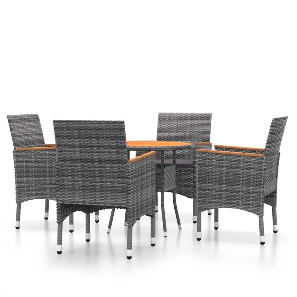 vidaXL Set mobilier grădină, 5 piese, gri, poliratan și sticlă