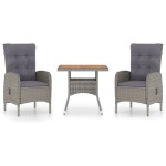 vidaXL Set mobilier grădină, 3 piese, gri, poliratan și lemn acacia vidaXL Set mobilier grădină, 3 piese, gri, poliratan și lemn acacia
