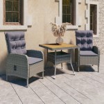 vidaXL Set mobilier grădină, 3 piese, gri, poliratan și lemn acacia vidaXL Set mobilier grădină, 3 piese, gri, poliratan și lemn acacia
