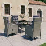 vidaXL Set mobilier grădină, 5 piese, gri, poliratan și sticlă vidaXL Set mobilier grădină, 5 piese, gri, poliratan și sticlă
