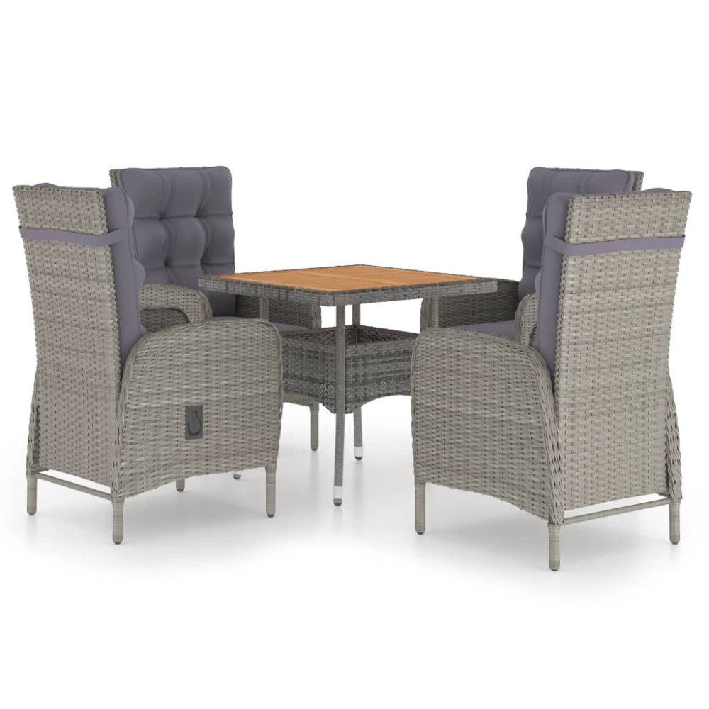vidaXL Set mobilier grădină, 5 piese, gri, poliratan, lemn acacia