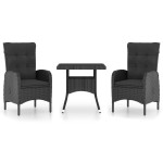 vidaXL Set mobilier grădină, 3 piese, negru, poliratan și sticlă vidaXL Set mobilier grădină, 3 piese, negru, poliratan și sticlă