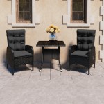 vidaXL Set mobilier grădină, 3 piese, negru, poliratan și sticlă vidaXL Set mobilier grădină, 3 piese, negru, poliratan și sticlă