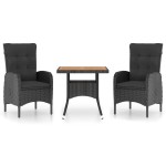 vidaXL Set mobilier grădină, 3 piese, negru, poliratan și lemn acacia vidaXL Set mobilier grădină, 3 piese, negru, poliratan și lemn acacia