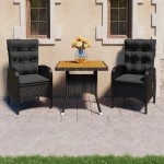 vidaXL Set mobilier grădină, 3 piese, negru, poliratan și lemn acacia vidaXL Set mobilier grădină, 3 piese, negru, poliratan și lemn acacia