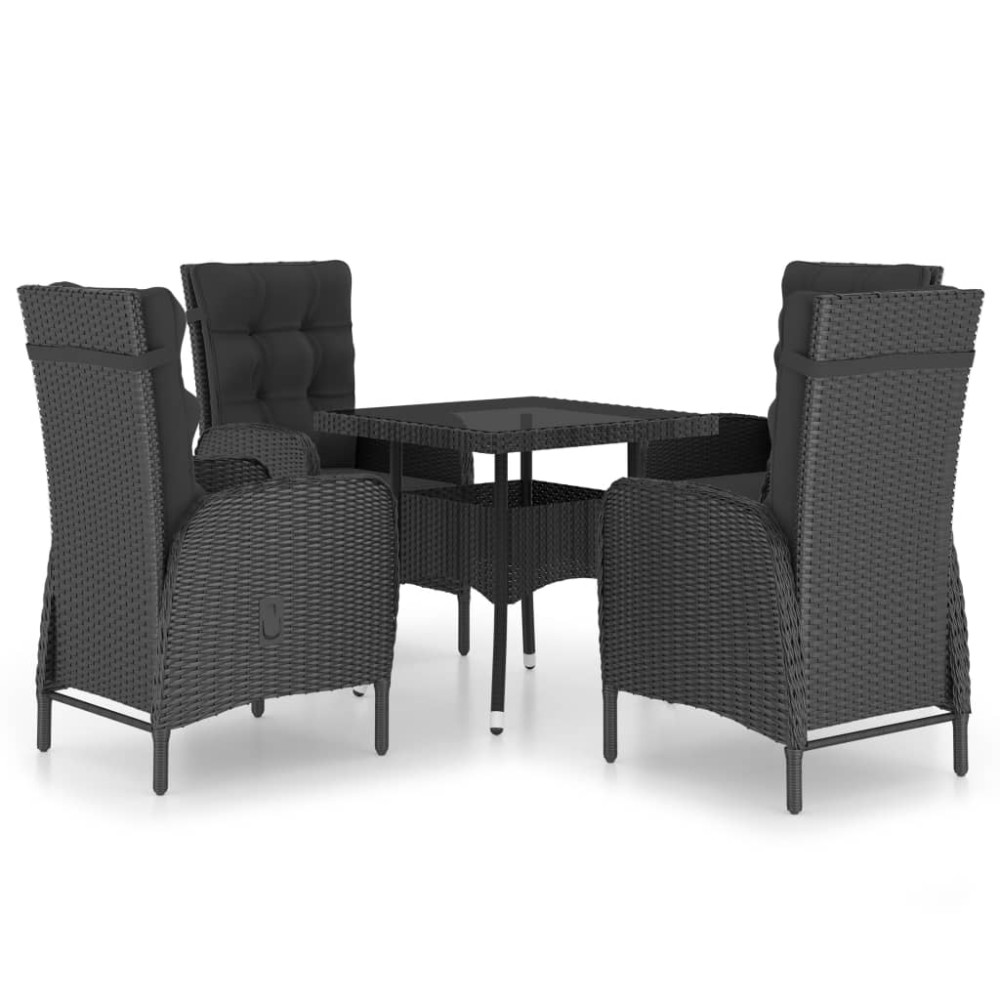 vidaXL Set mobilier grădină, 5 piese, negru, poliratan și sticlă