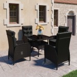 vidaXL Set mobilier grădină, 5 piese, negru, poliratan și sticlă vidaXL Set mobilier grădină, 5 piese, negru, poliratan și sticlă
