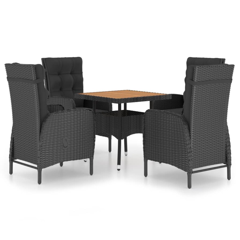 vidaXL Set mobilier grădină, 5 piese, negru, poliratan și lemn acacia