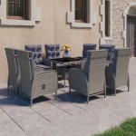 vidaXL Set mobilier grădină, 9 piese, gri, poliratan și sticlă vidaXL Set mobilier grădină, 9 piese, gri, poliratan și sticlă