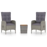 vidaXL Set mobilier grădină, 3 piese, gri, poliratan și lemn acacia vidaXL Set mobilier grădină, 3 piese, gri, poliratan și lemn acacia