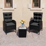 vidaXL Set mobilier grădină, 3 piese, negru, poliratan și sticlă vidaXL Set mobilier grădină, 3 piese, negru, poliratan și sticlă