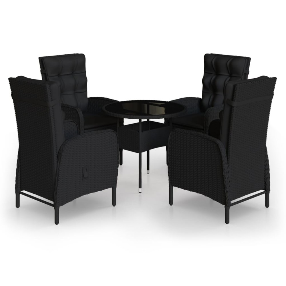 vidaXL Set bistro de grădină, 5 piese, negru, poliratan